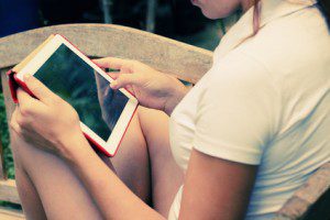 woman with tablet